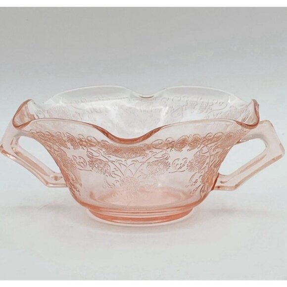 Vintage Hazel Atlas Florentine Poppy Pink Depression Glass Double Handle Bowl 6" - Picture 1 of 8